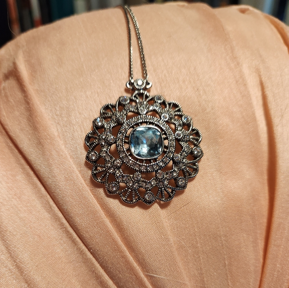 Givenchy Elegant Silver and Blue Pendant Necklace